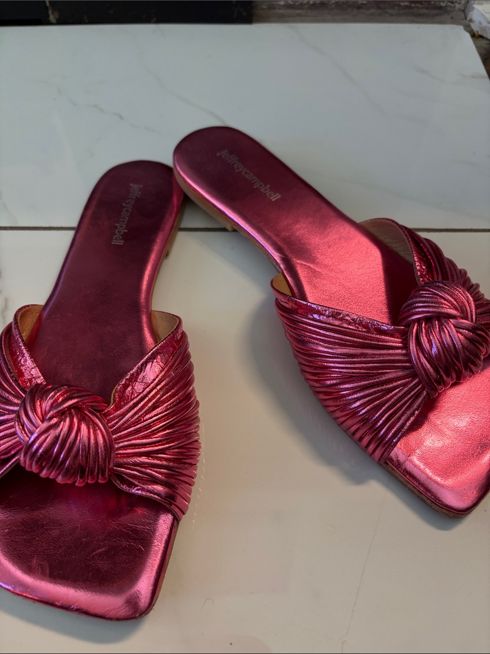 Jeffrey Campbell Metallic Fuchsia Knotted Slide Mules